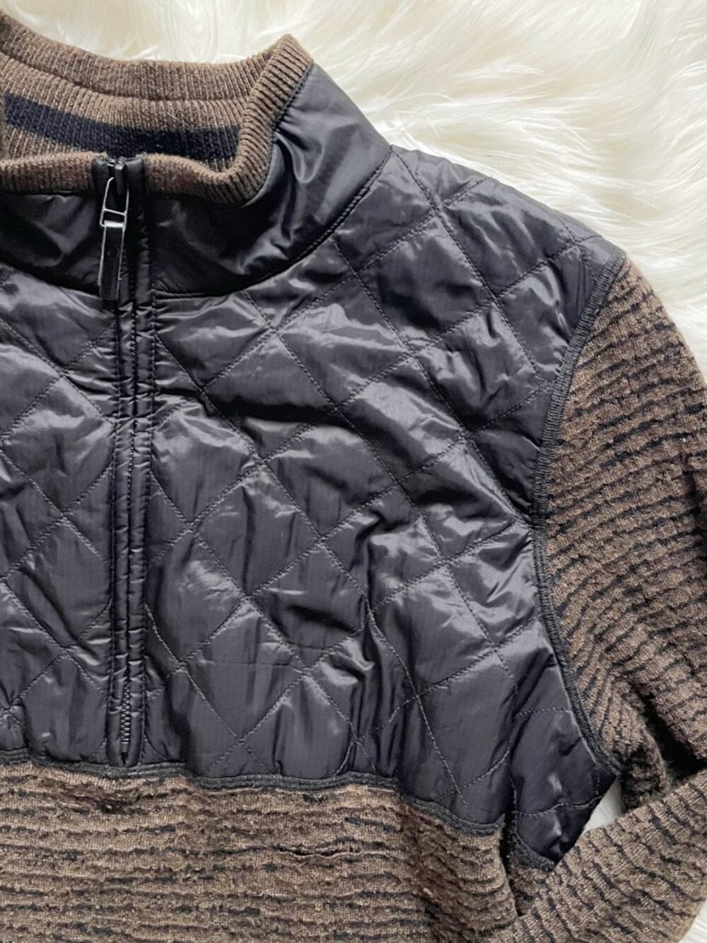 Smartwool Olive Green Heather Black Brookline Hybrid Merino Wool ¼ Zip Pullover - Picture 2 of 7